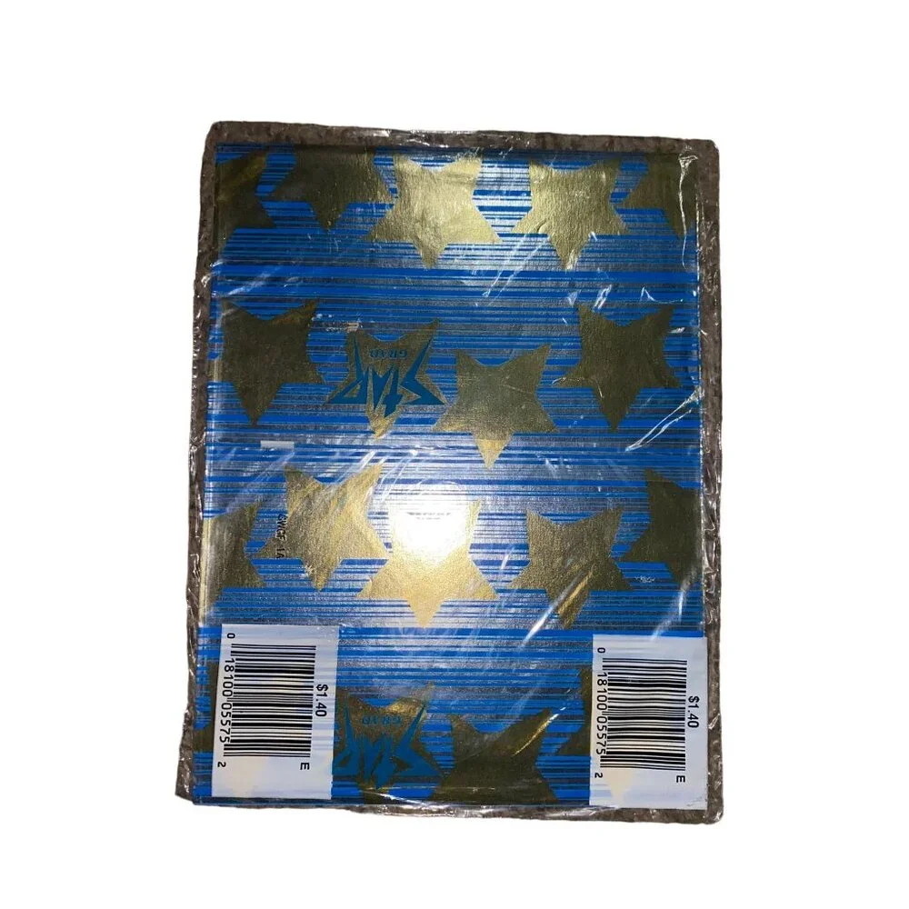 Vintage American Greetings Star Grad Gift Wrap NEW Blue Gold Star Metallic Gradu